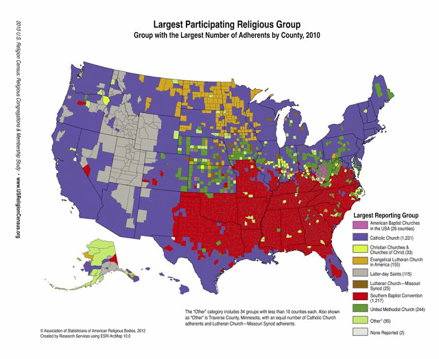 Map: Religion starkly divides America